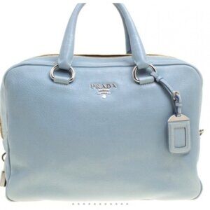 PRADA Light Blue Leather Bowler Handbag